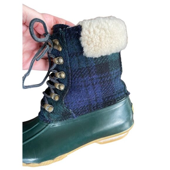 J. Crew x Sperry Topsider Plaid Sheerwater Wool Rubber Duck Boots Sz 7 Preppy - Picture 4 of 10